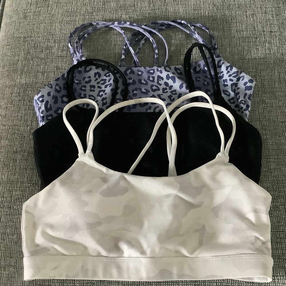 GAP Women's Sports Bras in White, Black, and Blue Leopard Print